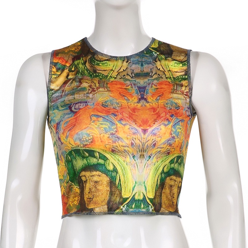 Áo Tank Top Sát Nách Cổ Tròn In Họa Tiết Nghệ Thuật Cá Tính Cho Nữ