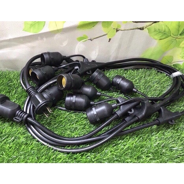 Dây Đèn Kín Nước Ngoài Trời dây tròn lớn 10m 20 đuôi, 5m 10 đuôi ,10m 15 Đui E27(chưa bóng)