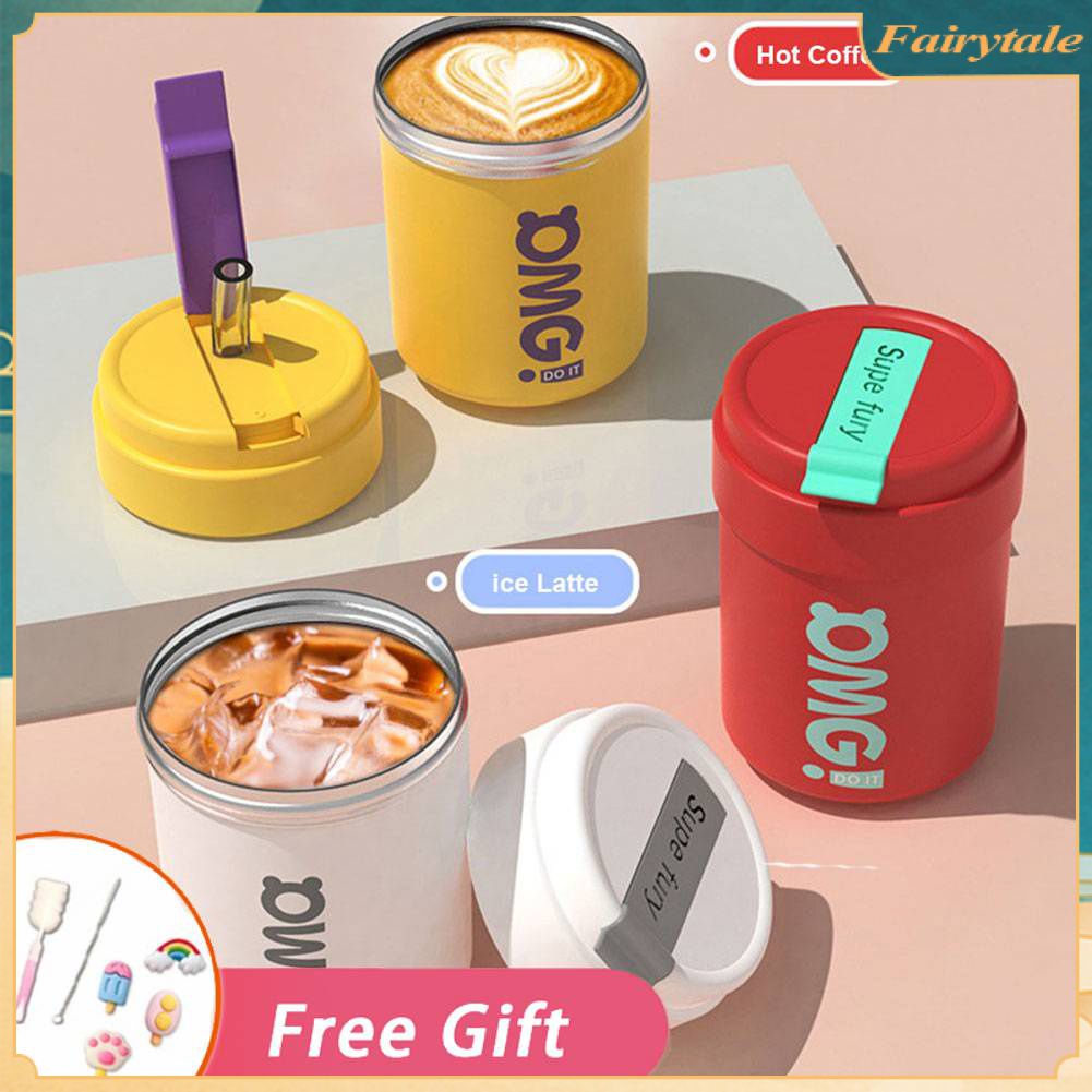 Cốc Giữ Nhiệt 420ml Bằng Thép Không Gỉ 316 Thiết Kế Dễ Thương Kèm Ống Hút Tiện Dụng