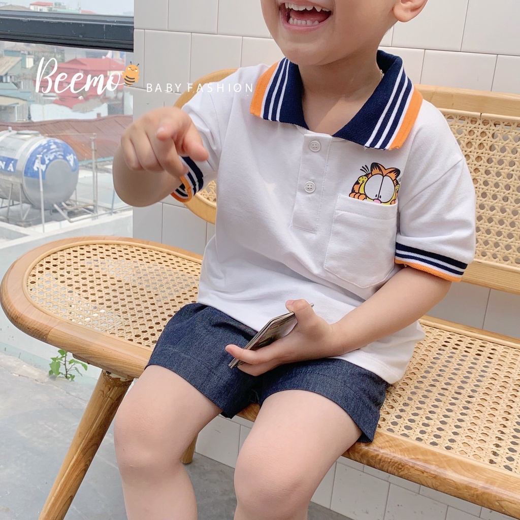 Set bộ Polo Garfield cho bé trai Beemo, Chất liệu cotton mềm mại, quần denim cực phong cách B109