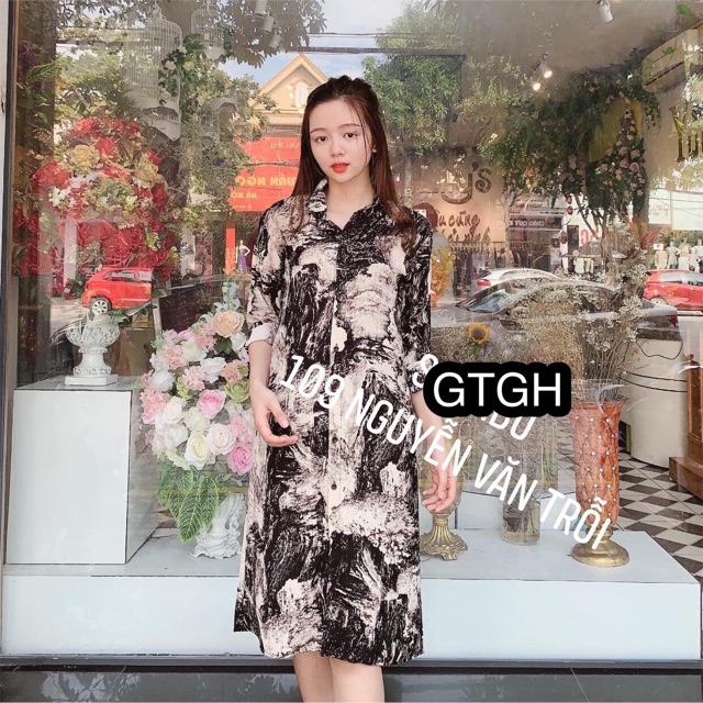 Váy bầu xinh đẹp 2019 dáng sơ mi dài