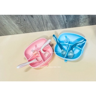 Set khay ăn dặm silicon kèm thìa nĩa cho bé ăn dặm