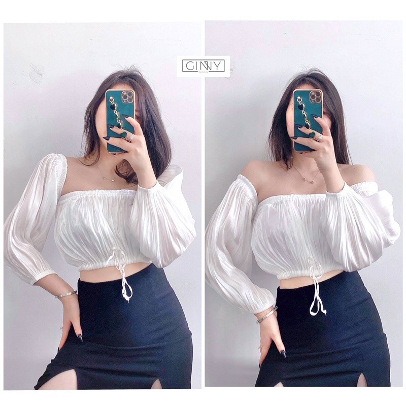 Áo kiểu croptop bẹt vai sexy, quyến rũ AK-TH04 | Croptop nữ tay dài trễ vai