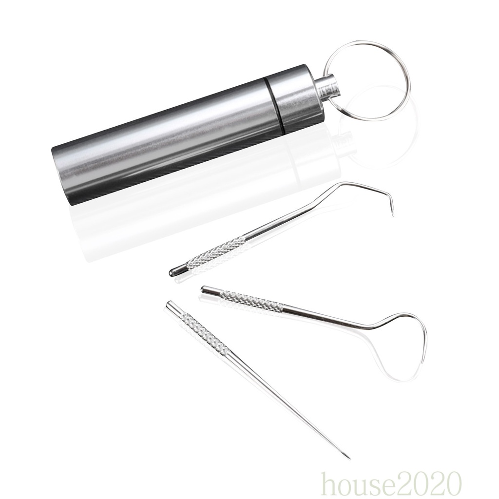 Set 3 cây tăm xỉa răng bằng thép không gỉ có thể tái sử dụng kèm giá đỡ