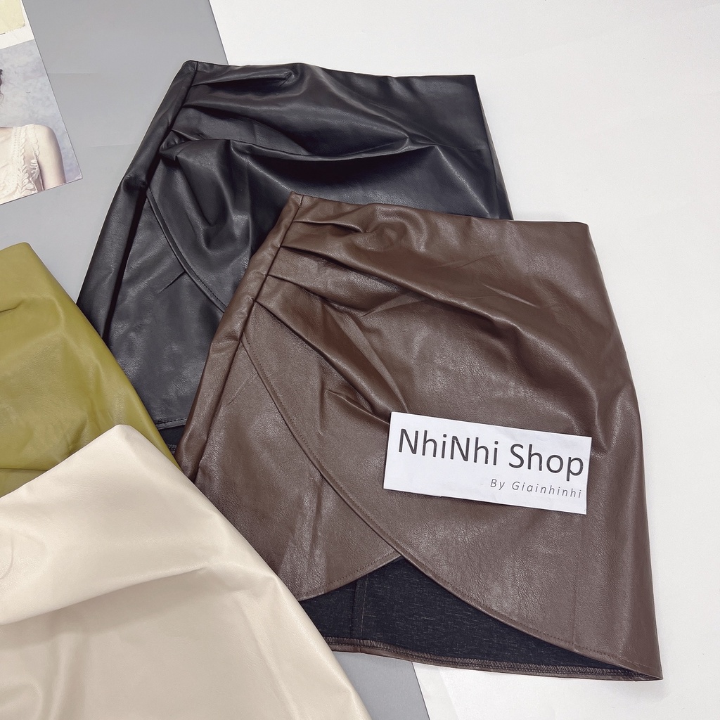Chân váy da xếp vạt dáng ôm, Chân váy cạp cao sexxy CV8040 - Nhinhi Shop