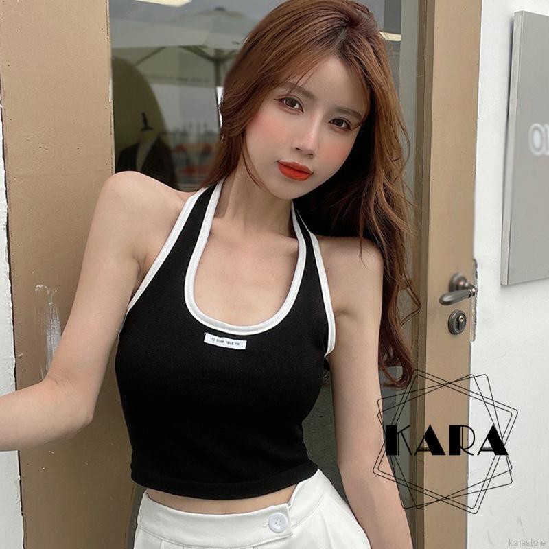 Áo Hai Dây Dệt Kim In Chữ Thiết Kế Quyến Rũ Cho Nữ