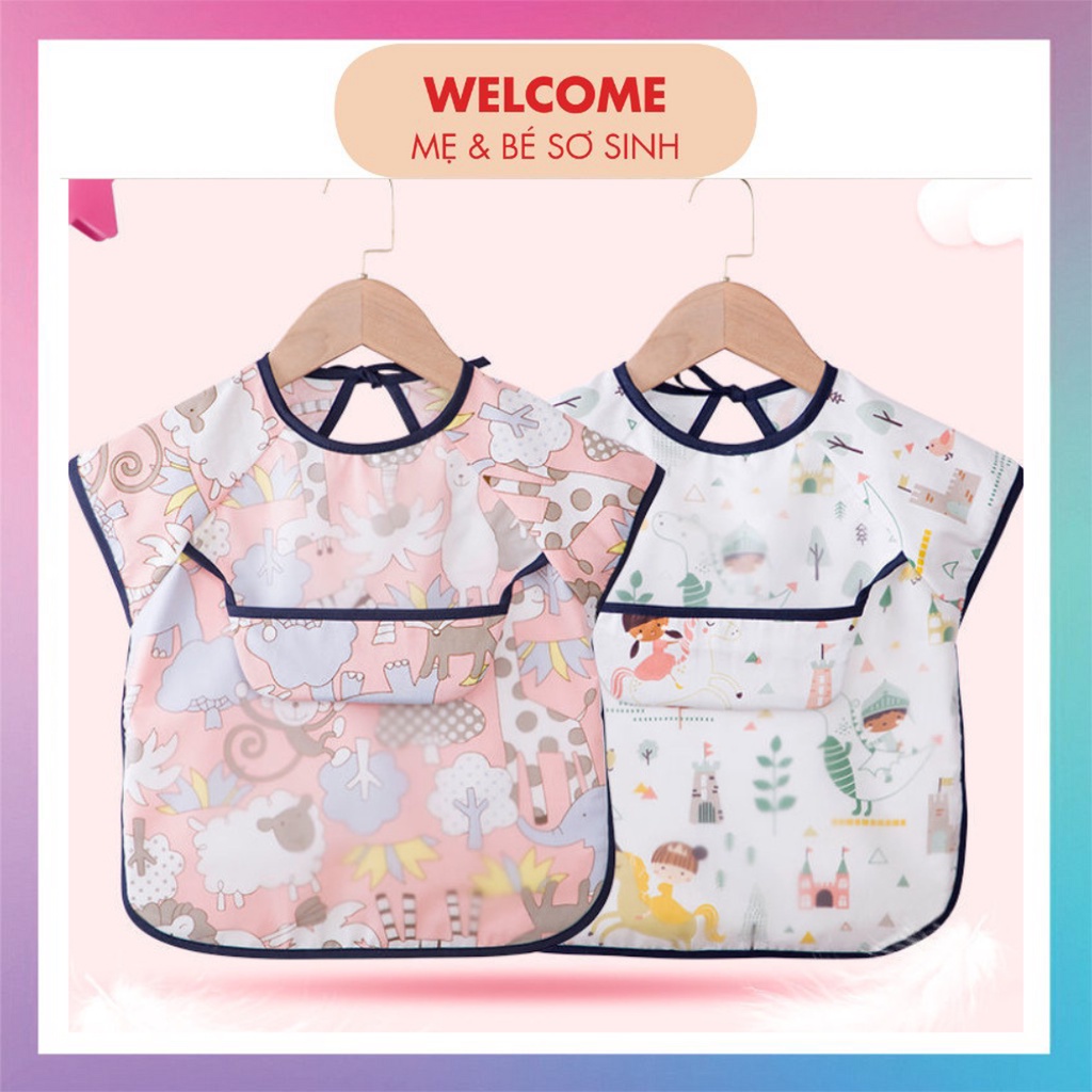 Áo yếm ăn dặm cao cấp BLW có máng hứng đồ ăn ở ngực không tay kiểu dáng hàn quốc, yếm chống thấm cho bé tập ăn