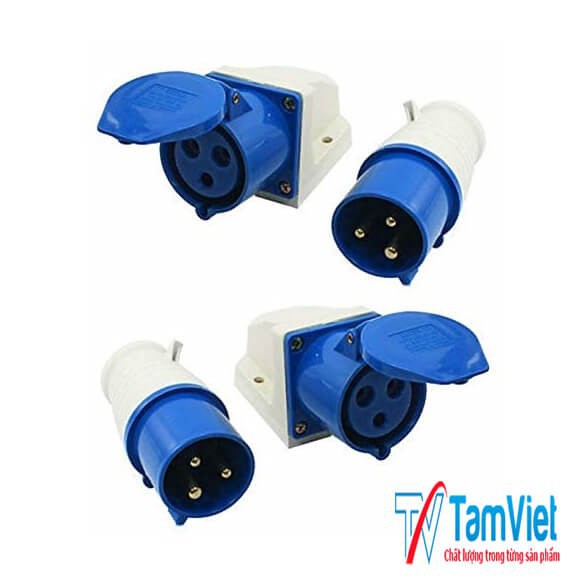 BỘ Ổ CẮM CÔNG NGHIỆP VÀ PHÍCH CẮM CÔNG NGHIỆP 1 PHA 16A 3 CHẤU TÂM VIỆT- Ổ PHÍCH CẮM ĐIỆN MÀU XANH 220V