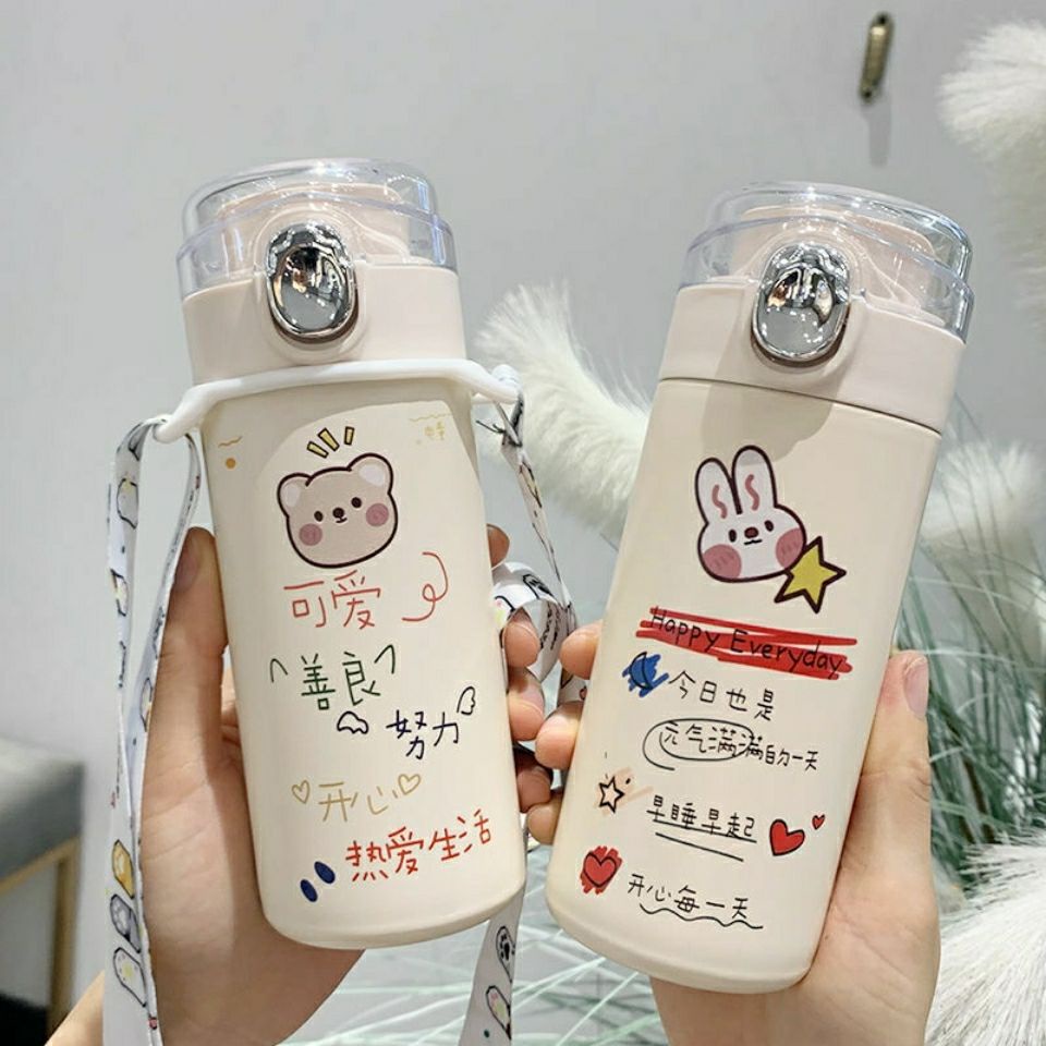 Bình Nước Giữ Nhiệt Bằng Thép Không Gỉ Dễ Thương Phong Cách Hàn Quốc