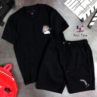 Combo áo thun cotton + short kaki hoạt họa we bare bears phản quang