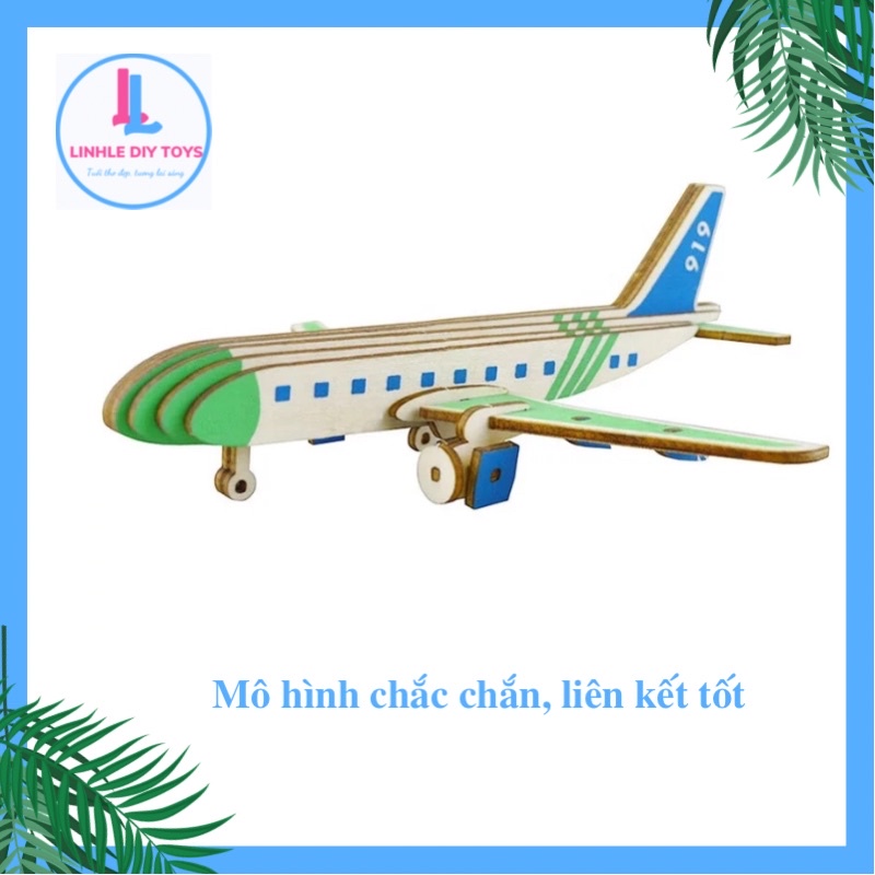｛ Miễn phí bọc quà} Bộ đồ chơi lắp ráp mô hình máy bay bằng gỗ với 27 chi tiết