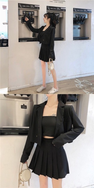 Combo áo vest ngắn và váy xoè thượng lưu cao cấp oder