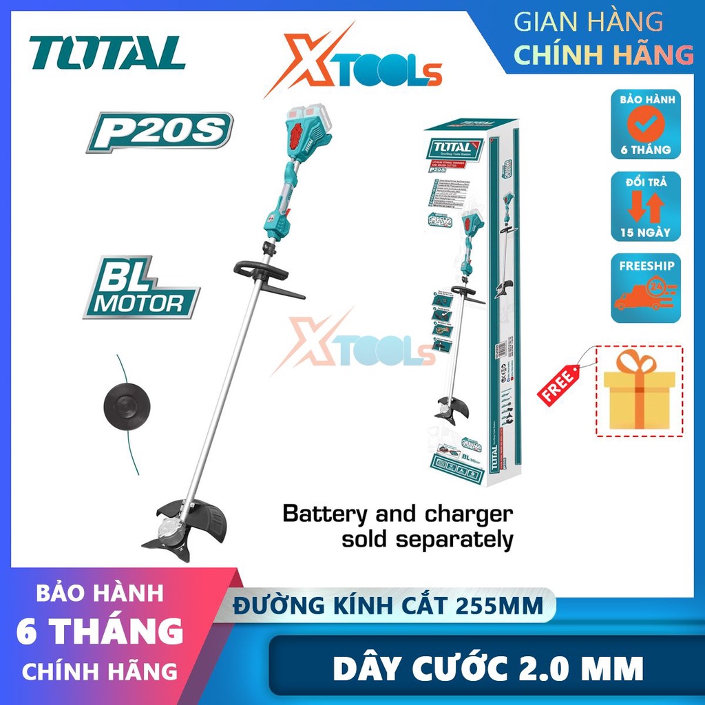 Máy cắt cỏ dùng pin Lithium-Ion 40V TOTAL TSTLI20028, motor không chổi than 100%, đường kính lưỡi cắt- CHÍNH HÃNG-XTOOLS