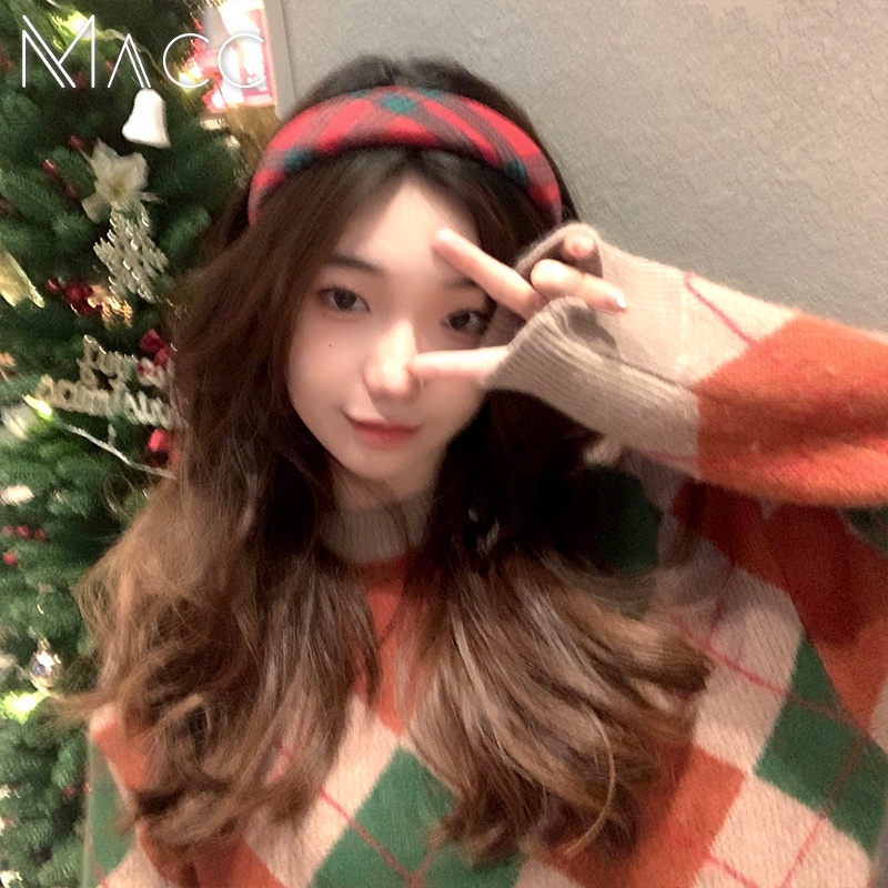 Băng Đô Cài Tóc Vải Nhung Kẻ Sọc Caro Nhiều Màu Dễ Thương Phong Cách Hàn Quốc