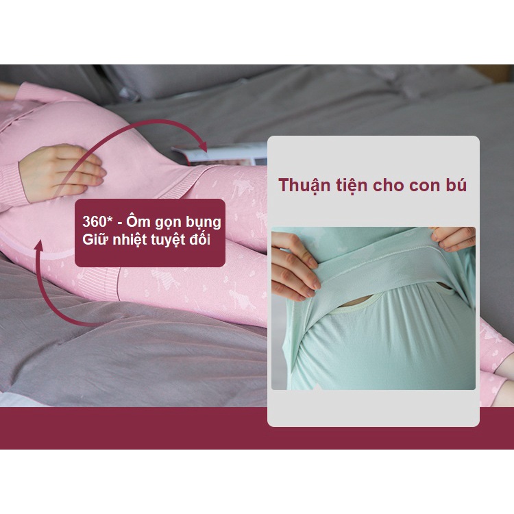 Bộ đồ bầu giữ nhiệt/ bộ đồ ngủ bầu và cho con bú spandex không áp lực bụng Snugg Việt SNU2112