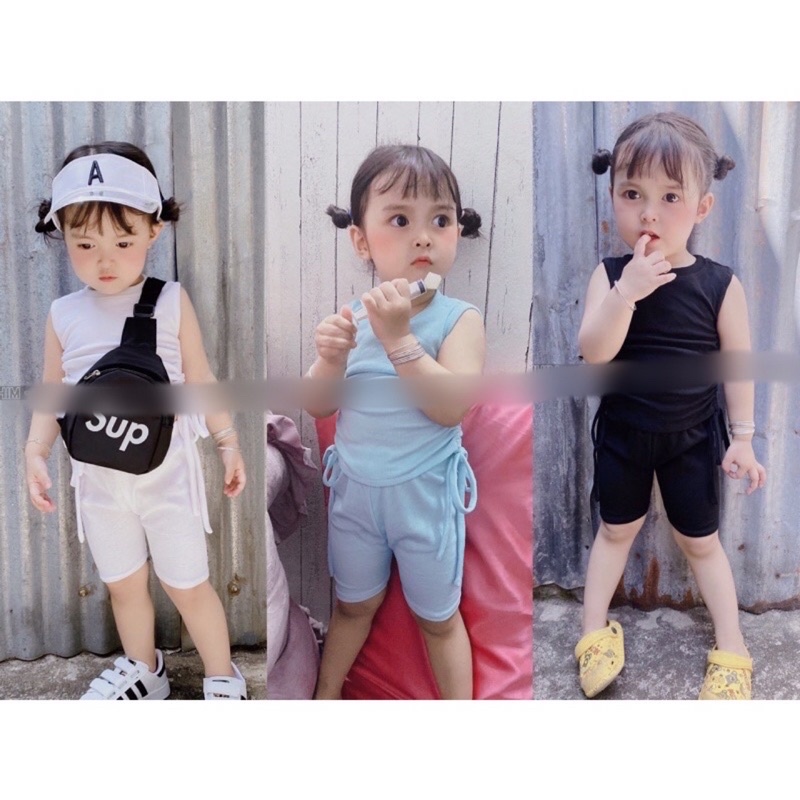 bộ cotton áo ba lỗ dây rút thời trang cho bé