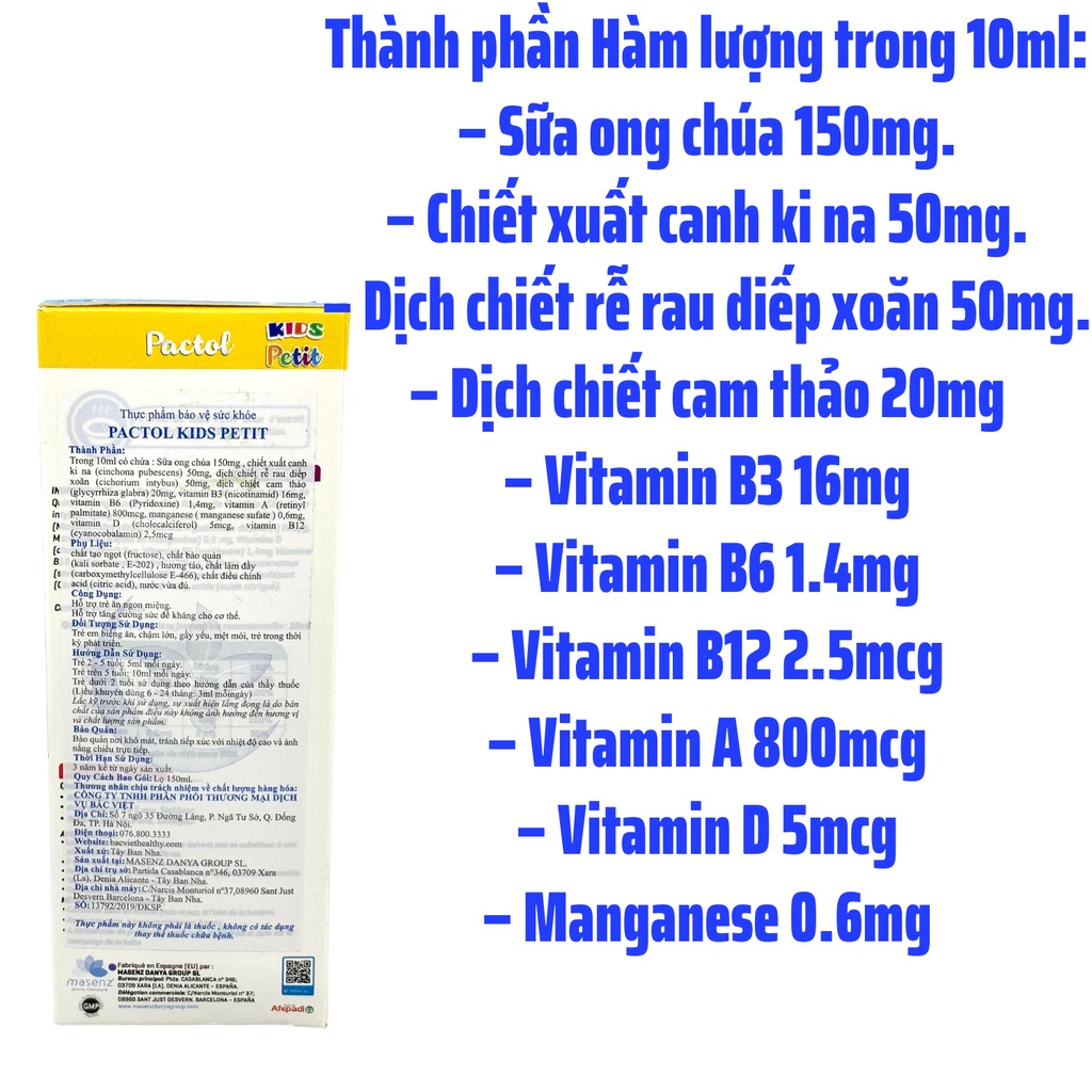 PACTOL KIDS PETIT Hương Táo, Giúp Bé Ăn Ngon, Tăng Sức Đề Kháng, Nhập Khẩu Italy (150ml)