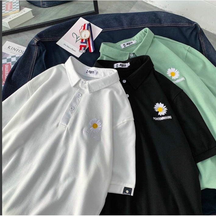 Áo Phông POLO Nữ Có Cổ Form Rộng In Hình Hoa Cúc Siêu Dễ Thương Tay Lỡ Chất Thun Cotton Mềm Mát TTQ0020