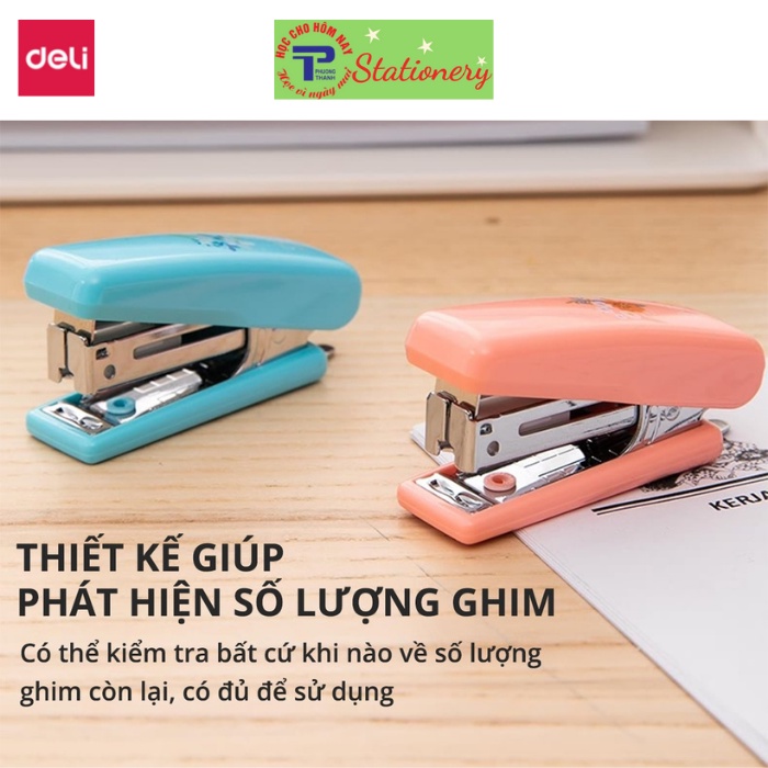 Dập ghim 10 Deli - Kèm 1000 ghim - Xanh, vàng, trắng, hồng - 1 cái E0254