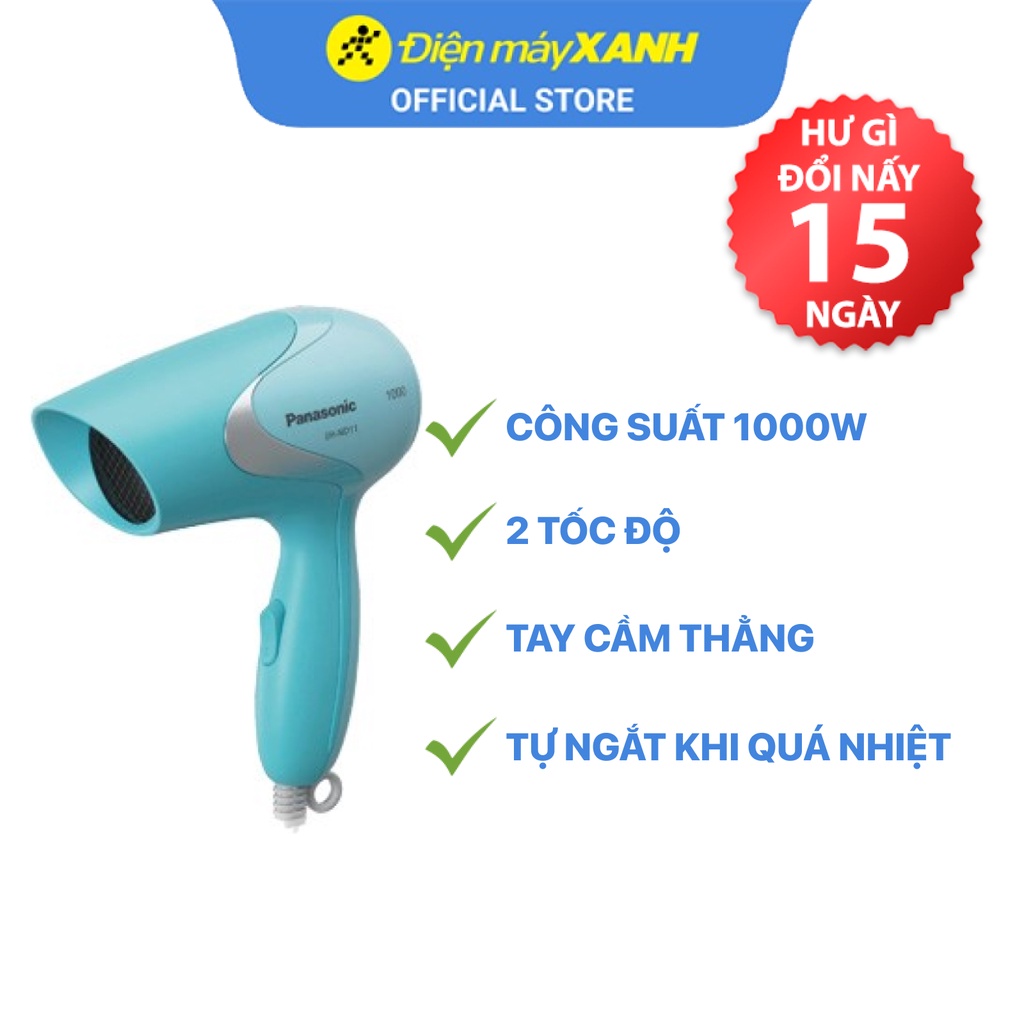 Máy sấy tóc Panasonic ND11-A645 Xanh dương 1000W tự ngắt khi quá nhiệt 2 chế độ - Chính hãng BH 12 tháng