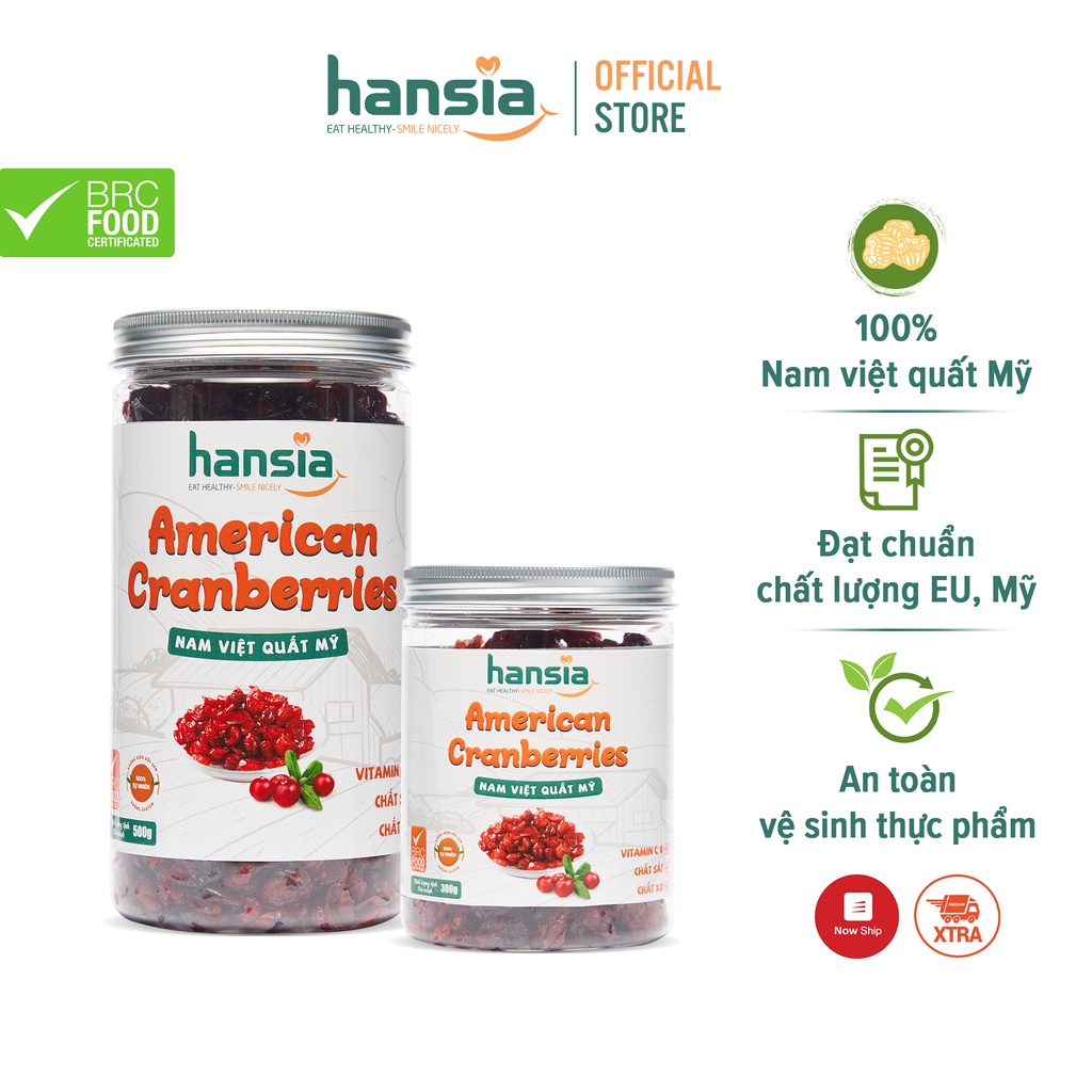 Quả Nam Việt Quất Mỹ Organic HANSIA Vị Tự Nhiên Chứa Nhiều Vitamin Khoáng Chất Tốt Cho Bộ Não, Trí Nhớ Hộp 300g - 500g