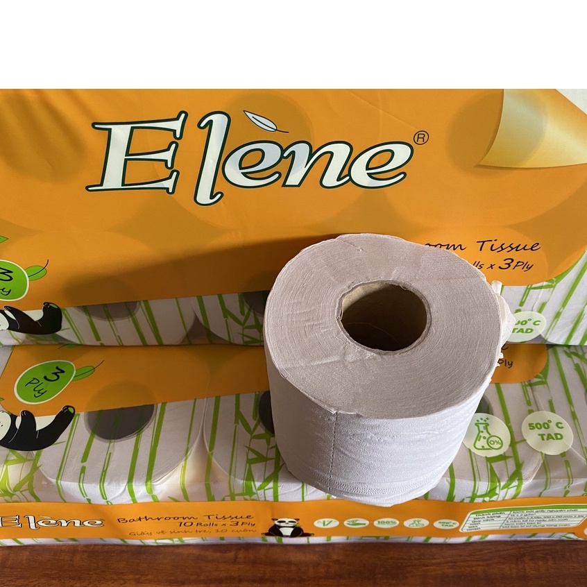 Giấy vệ sinh gấu trúc ELENE than tre tự nhiên không chất tẩy trắng 3 lớp 10 cuộn chính hãng cho quán ăn, nhà hàng