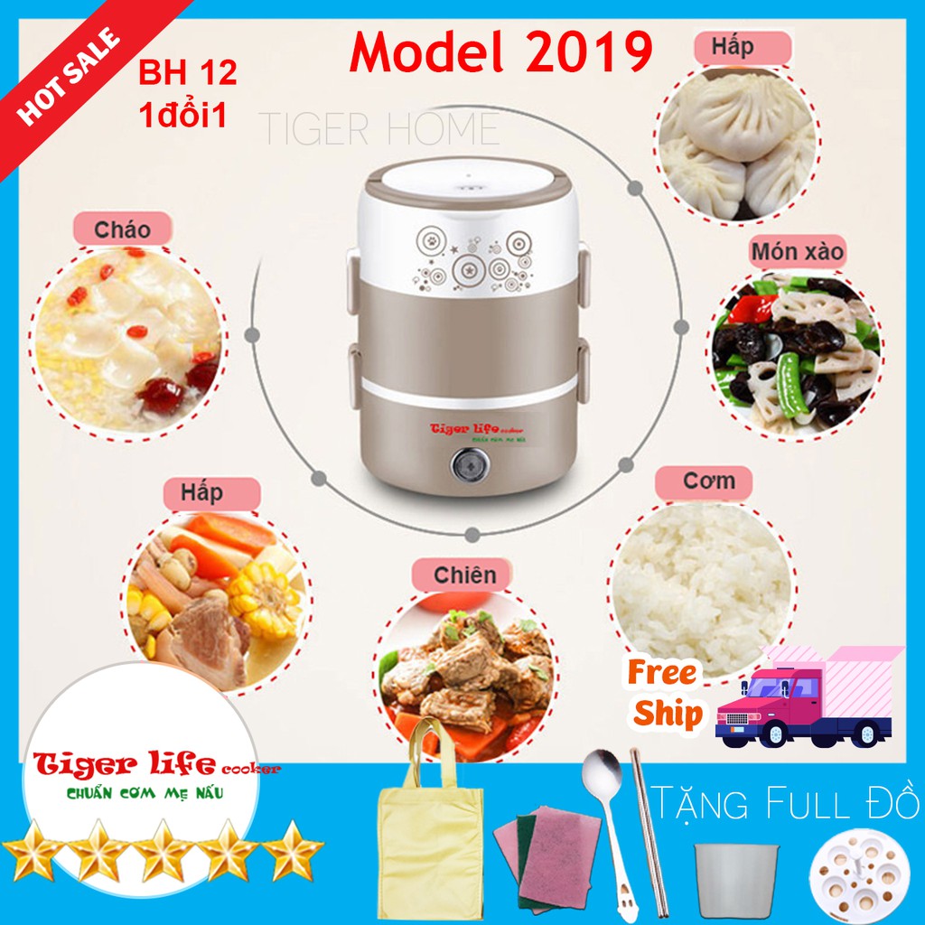 Hộp Cơm Hâm Nóng 3 Tầng, Cao Cấp Tặng kèm túi,thìa,đũa,khay hấp trứng bh 1 đổi 1 model 2020