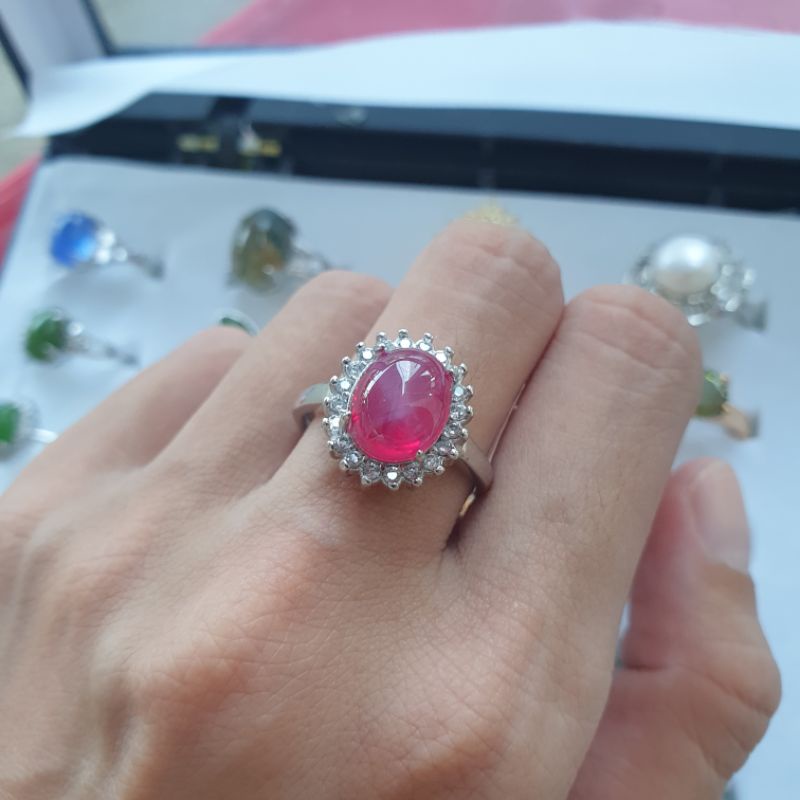 Nhẫn bạc nữ đính mặt đá ruby sao đỏ freesize