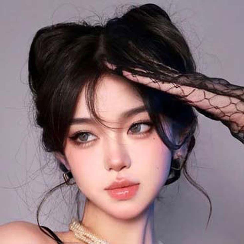 Qqmall Kẹp Tóc Giả Kẹp Thẳng Có Tai Mèo Chignon Cho Nữ