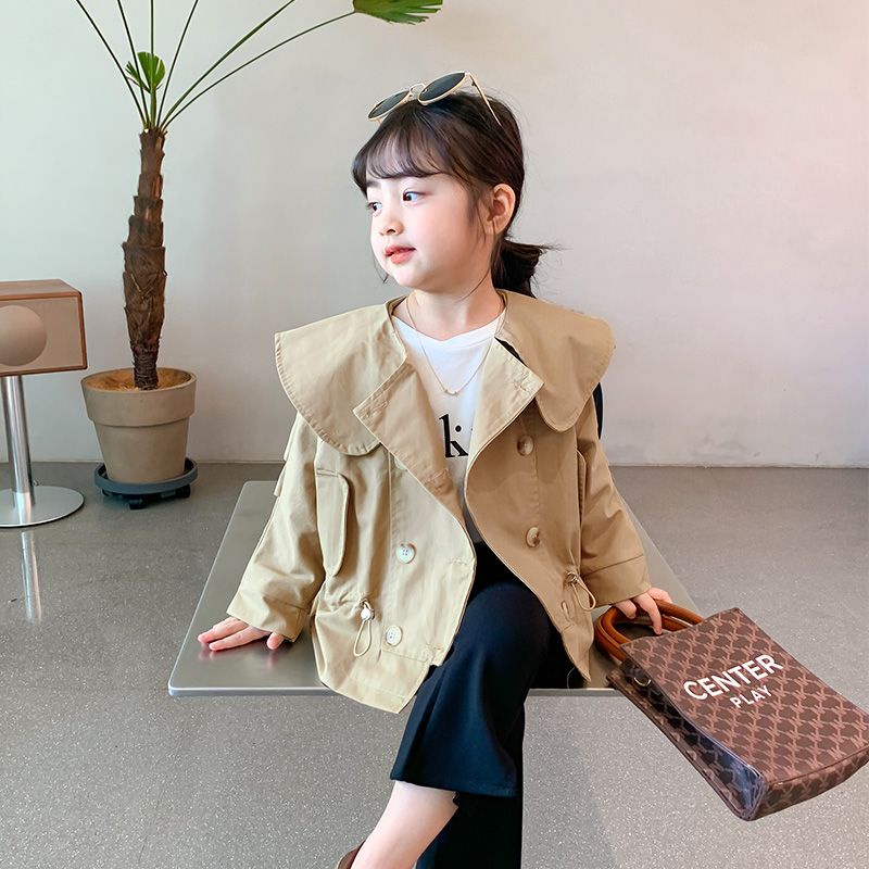 Áo Khoác Gió Cổ Búp Bê Thời Trang Xuân Thu 2022 Phong Cách Hàn Quốc Cho Bé Gái