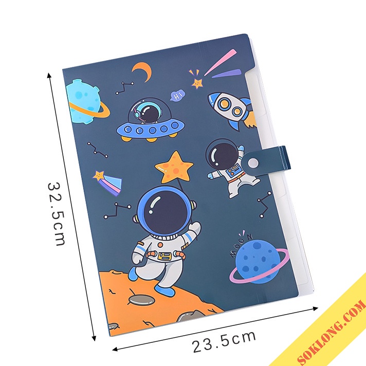 Túi đựng tài liệu A4 Space phi hành gia K65 6 ngăn File đựng hồ sơ SOKLONG, tài liệu dễ thương
