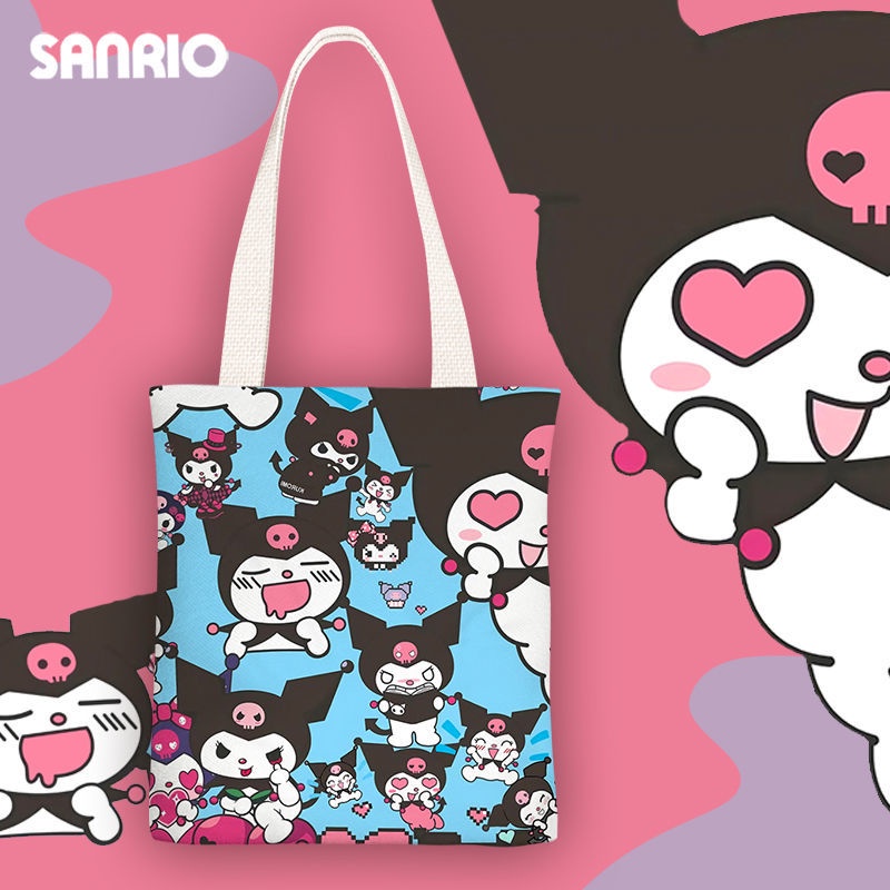 Sanrio Kuromi Cartoon Canvas Tote Bag Phim hoạt hình dễ thương túi vải túi cô gái túi học sinh túi xách túi vai túi xách túi zipper túi môi trường túi xách