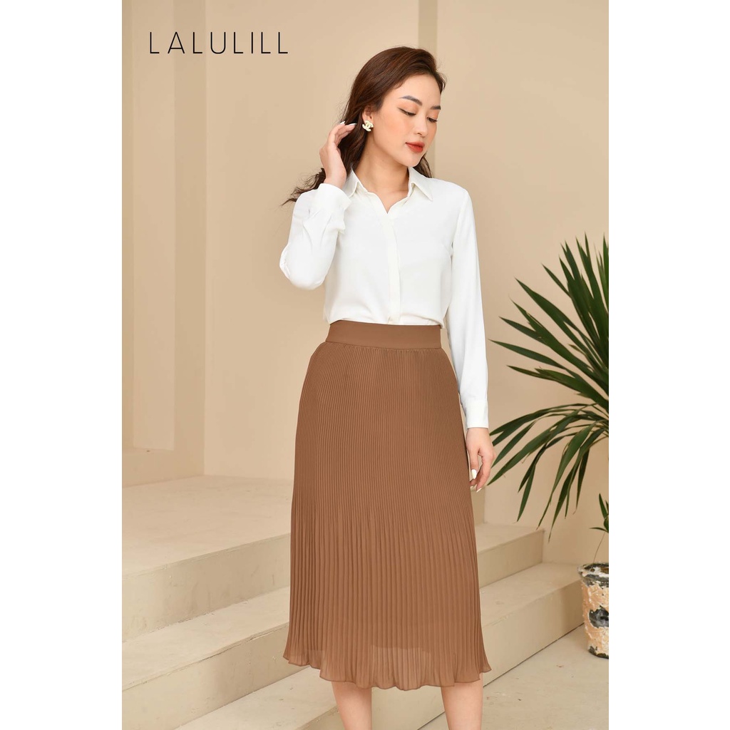 LALULILL - Chân váy 2 lớp dập sun xỏa gấu 3 màu xanh, nâu, đen