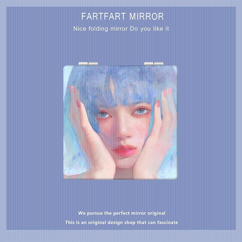 Gương Trang Điểm Mini Hai Mặt Cầm Tay Hình Tranh Sơn Dầu Blackpink