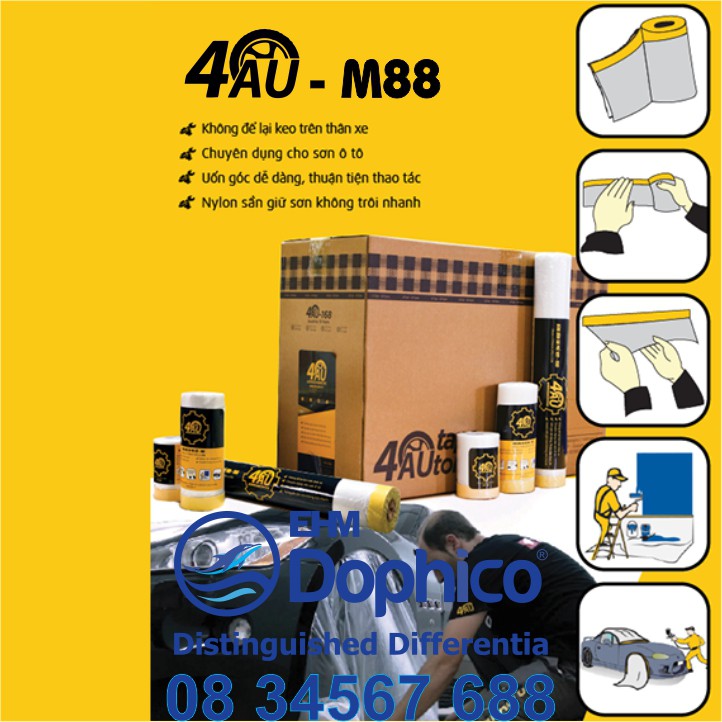 Cuộn Nylon che sơn 4Au-M88 – Cuộn nilon 4Au – Dùng trong công tác che phủ khi sơn ô tô, sơn PU đồ gỗ, sơn nước