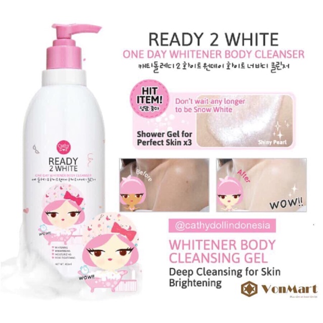 Sữa tắm trắng ready 2 white pearl rose serum 500ml