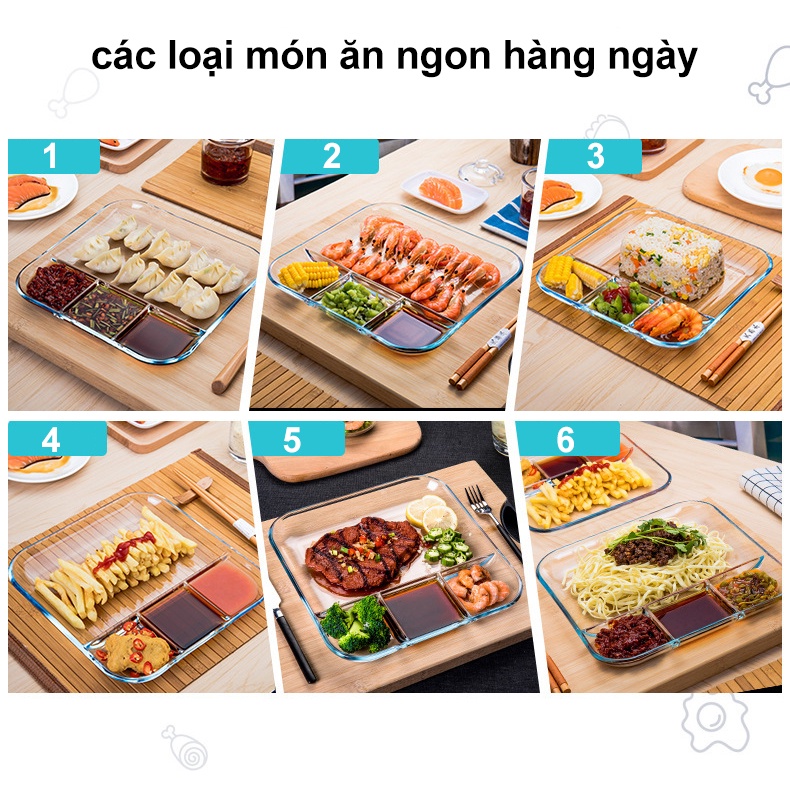 Khay thủy tinh đựng đồ ăn cao cấp chịu nhiệt tốt không bám mùi có thể dùng cho lò vi sóng