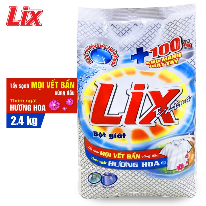 COMBO Bột giặt Lix Extra hương hoa 2.4Kg + Nước rửa chén Lix siêu sạch hương chanh 1.4Kg (COMBO 8)