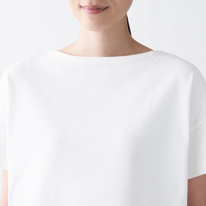 Muji Áo Thun Vải Jersey Sợi Dày Cổ Thuyền