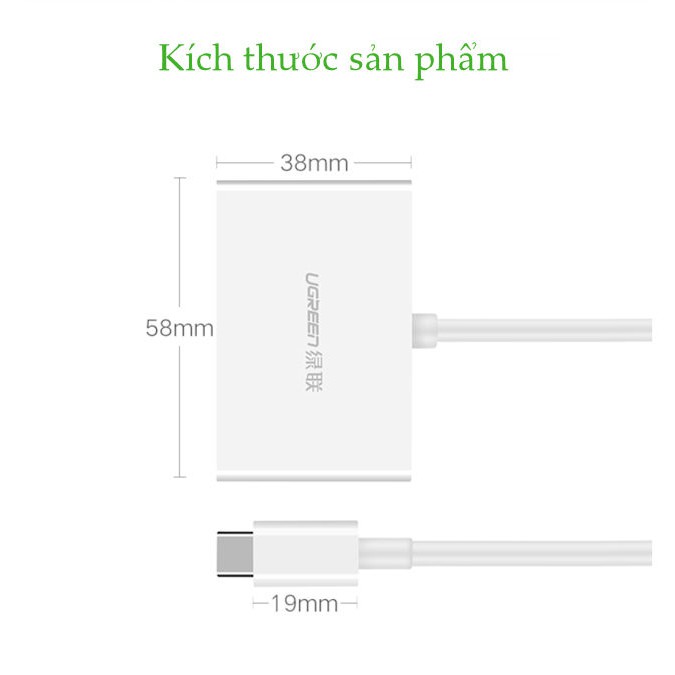 Bộ chuyển đổi USB Type C sang HDMI và VGA dài 15cm UGREEN MM123