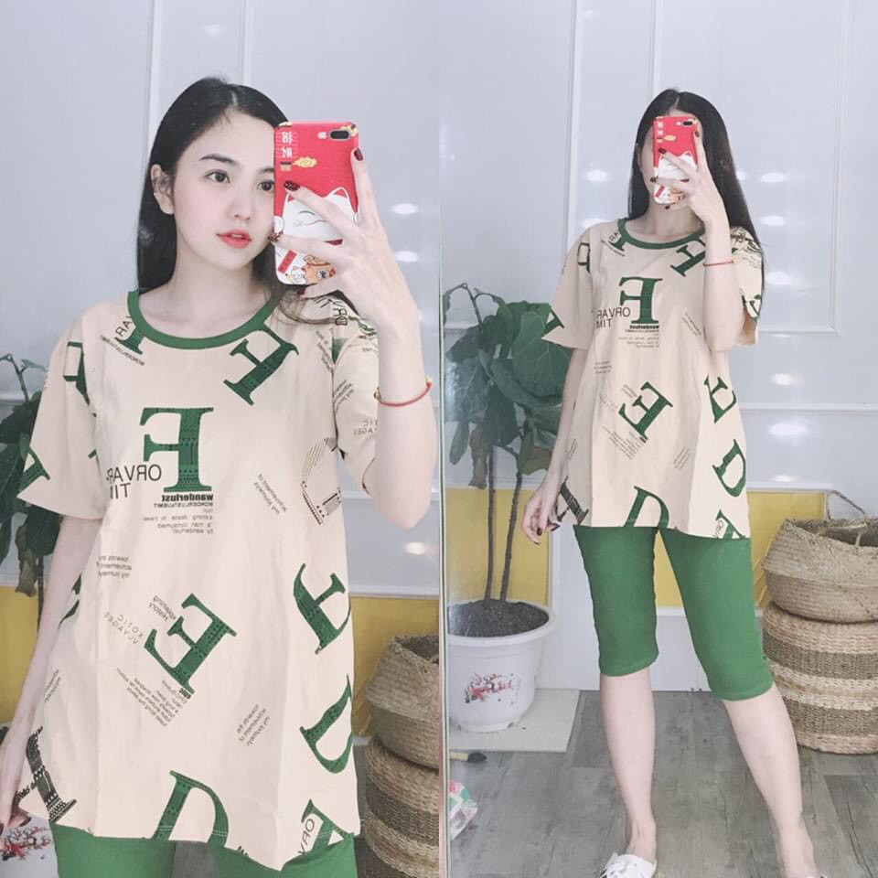 Đồ Bộ Mặc Nhà Nữ Set Đồ Mặc Nhà Chất Liệu Cotton Lửng In Chữ Siêu Đẹp Có Size 40-75kg - CT30