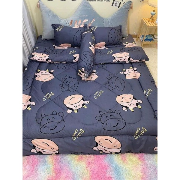 Trọn Bộ Chăn Phao bò sữa 5 Món Poly cottton loại 1 Chăn Bông Như Hình