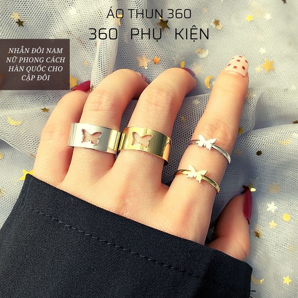 Bộ Nhẫn Đôi phong cách Hàn Quốc basic set 2 chiếc, Nhẫn đeo tay tùy chỉnh khích thước dành cho cặp đôi