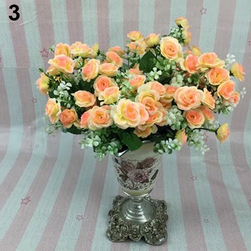 1 Bouquet 5 Branches 15 Heads Artificial Rose Wedding Home Decor Faux Silk Flower