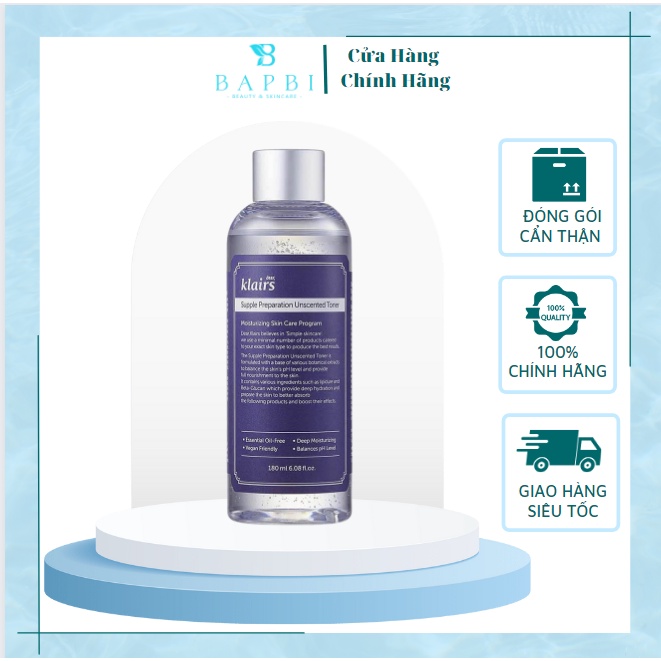 Nước Hoa Hồng Klairs Supple Preparation Unscented Toner Không Mùi