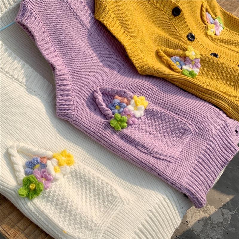 Áo Sweater dệt kim sát nách xếp ly kiểu Hàn Quốc thời trang xuân thu dễ phối đồ