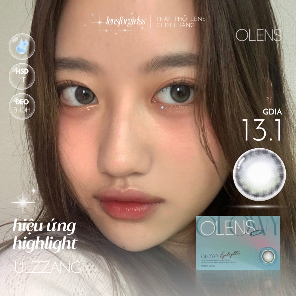 Kính áp tròng hiệu ứng phủ bóng Glowy Ash Gray chính hãng Olens | Hạn sử dụng 1 tháng
