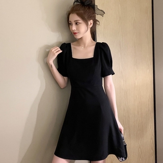 Spot summer dress plus size fat girl square collar short sleeve feminine dress