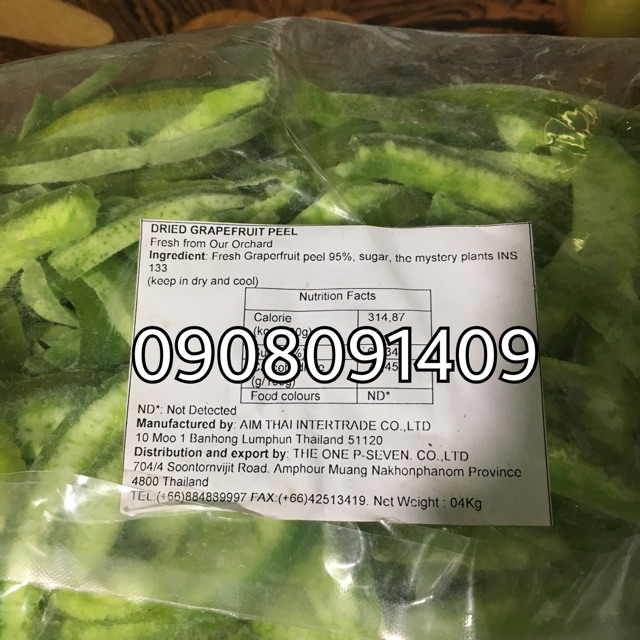 Mứt vỏ bưởi Thái sấy gói 500 gr .