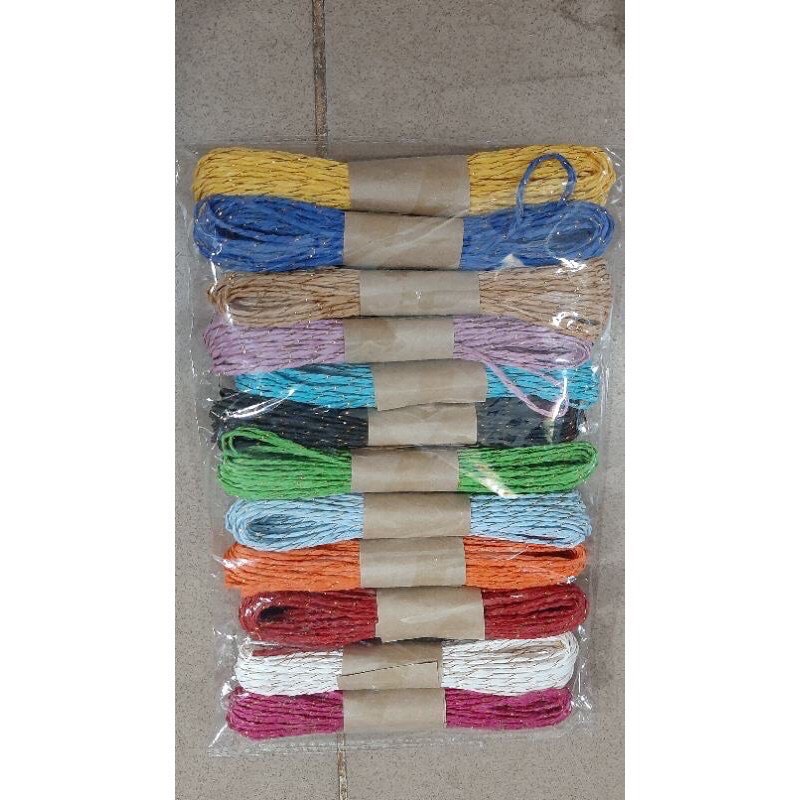 Set 12 bó dây thừng giấy có sợi kim tuyến đủ màu trang trí hộp quà, thiệp, nguyên liệu handmade